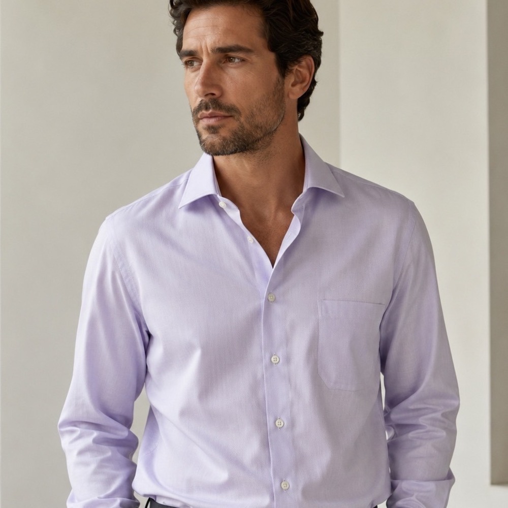 Canali Dress Shirt Mens 18.5 47 Lavender Purple Long Sleeve Made in Italy 12926